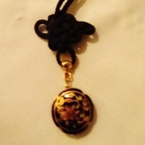Extra Long Black Corded Chinese Knot and Cloisonne Pendant